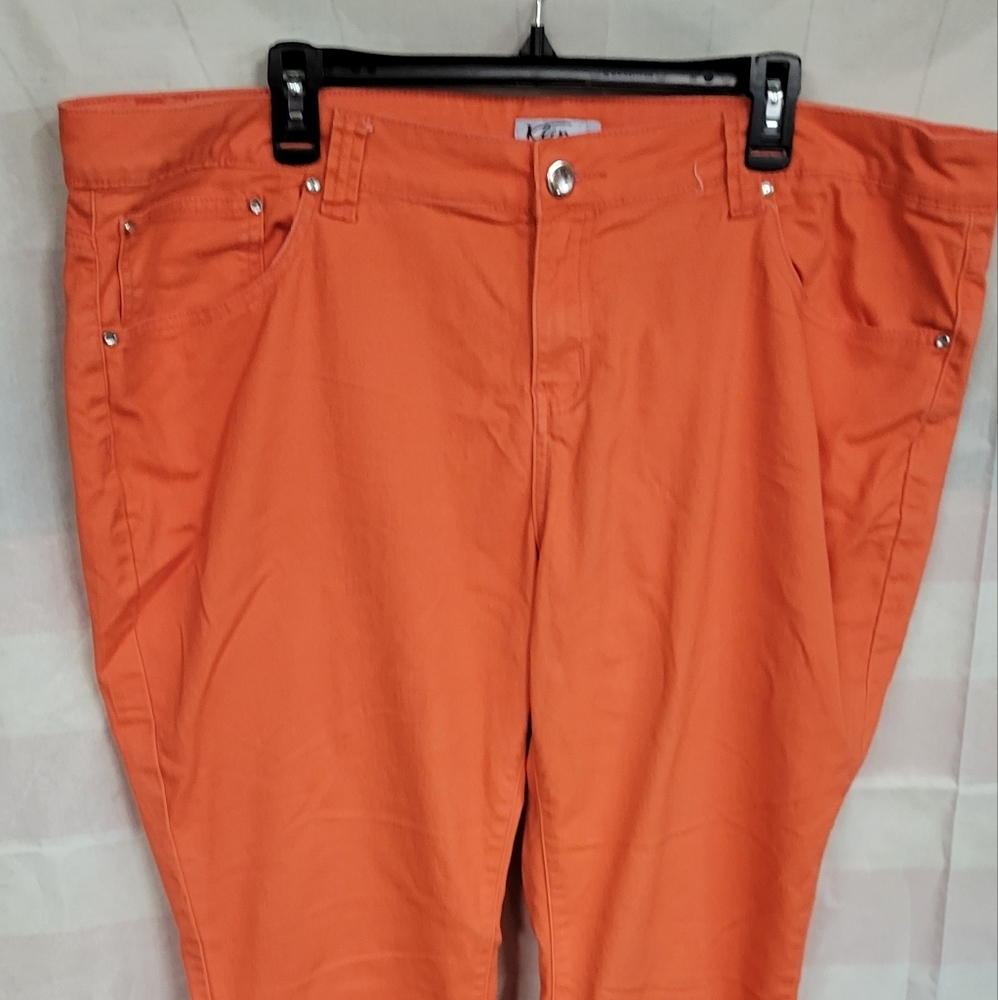 Klip Jeans Apricot Orange 5 Pocket Lightweight Jeans Rhinestone Accented Sz 24